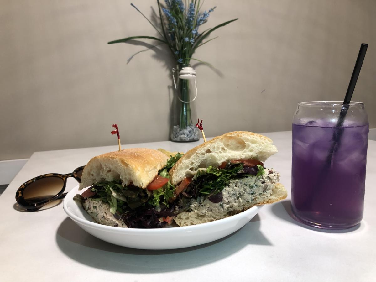 Chicken Salad Sandwich with Butterfly Tea