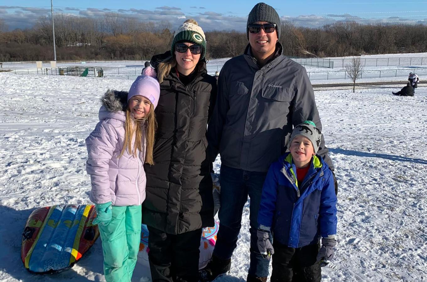 Martinez Family Sledding at Ingram Park