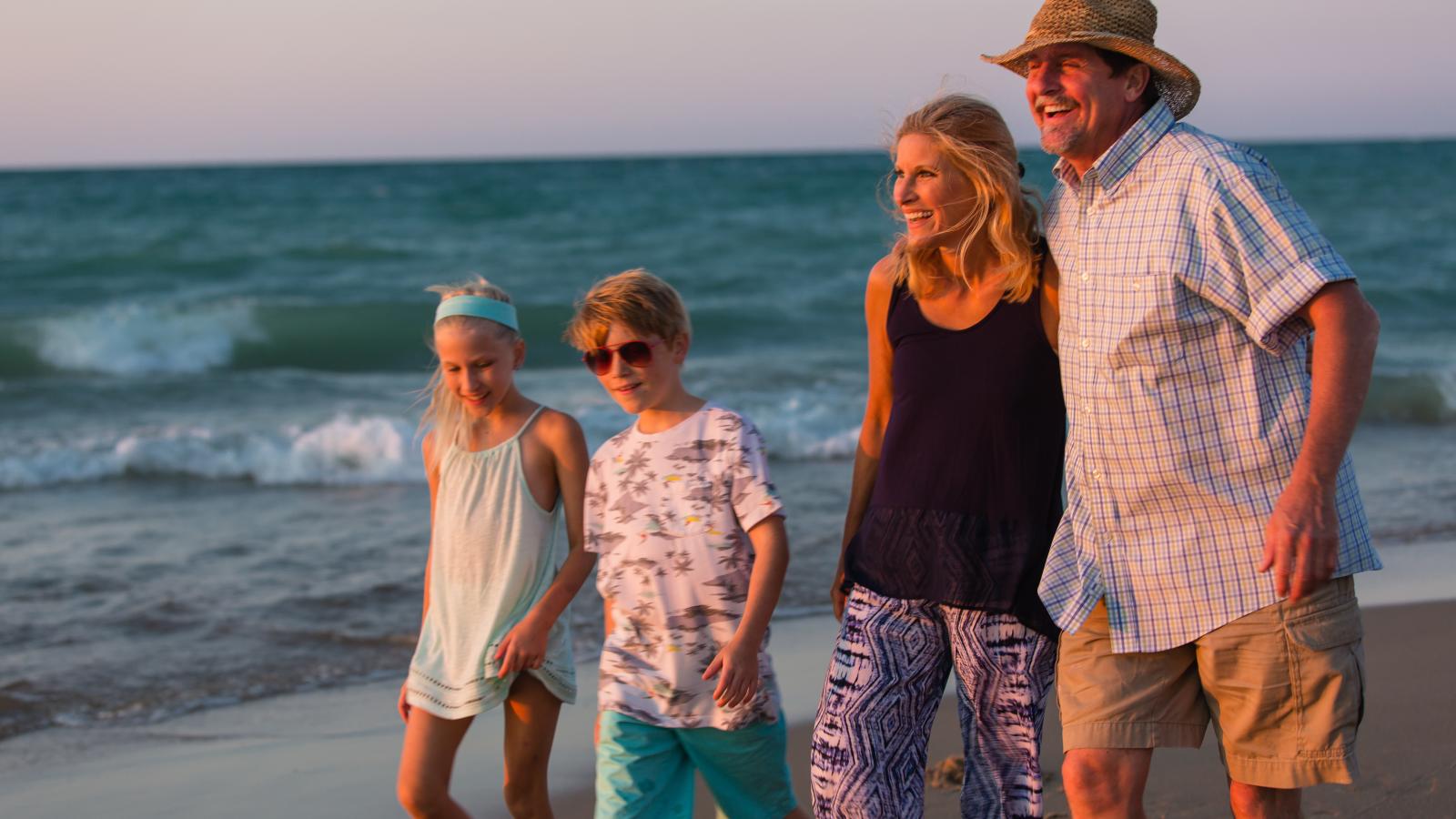 Family at beach at sunset - Indiana Dunes