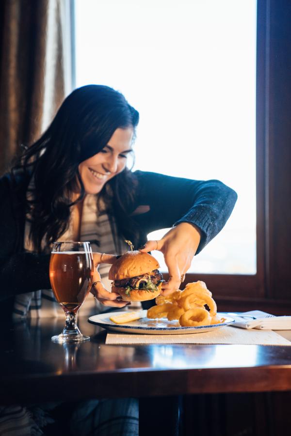 The Dining Room at Castle Hill Inn French Onion Burger