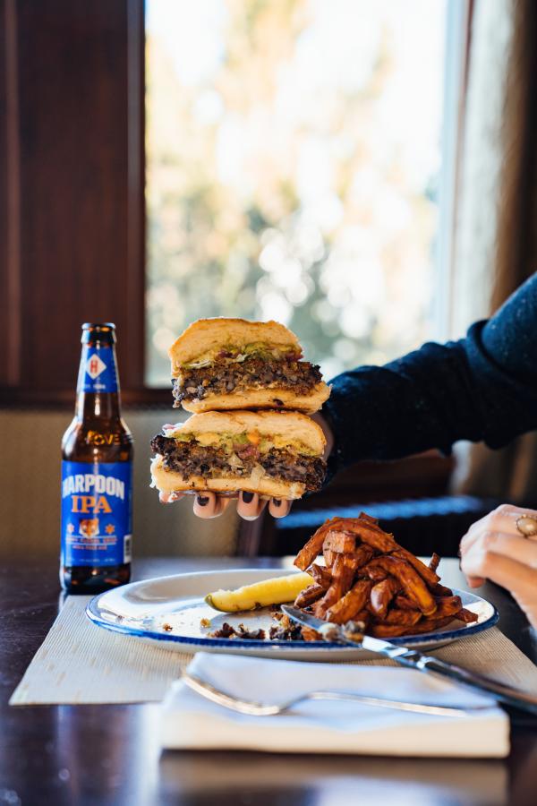 The Dining Room at Castle Hill Inn Black Bean Crunch Burger