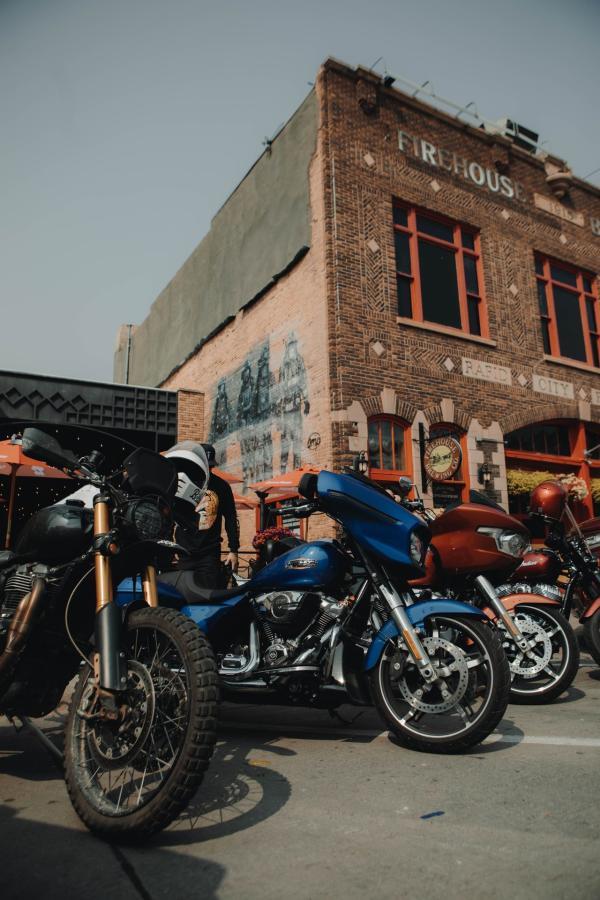 bikes parked outside of Firehouse brewing co in downtown rapid city, sd
