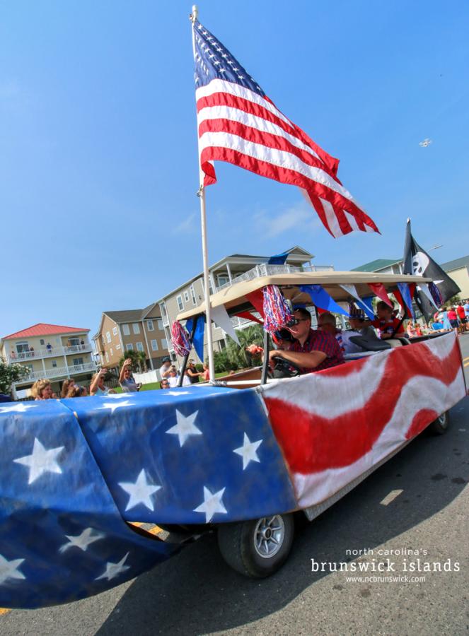 golf cart decorated in American flags
