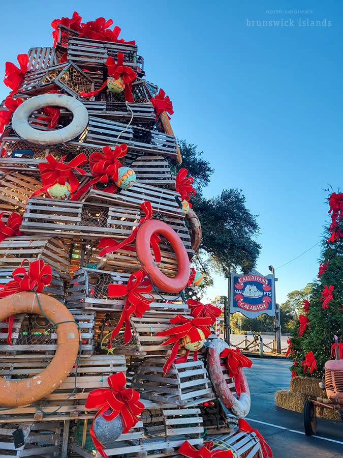 a Christmas tree made of crab traps in Calabash, NC