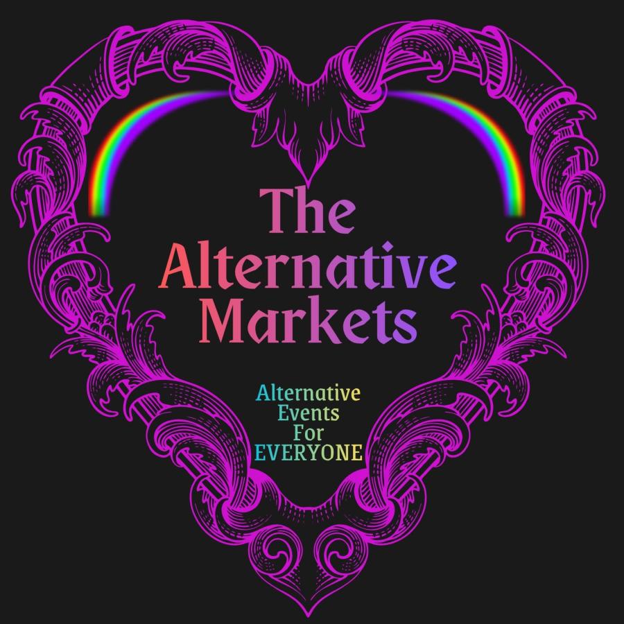 oster for The Alternative Markets event featuring a decorative heart design with rainbow details at Folk of Gloucester in the Cotswolds.