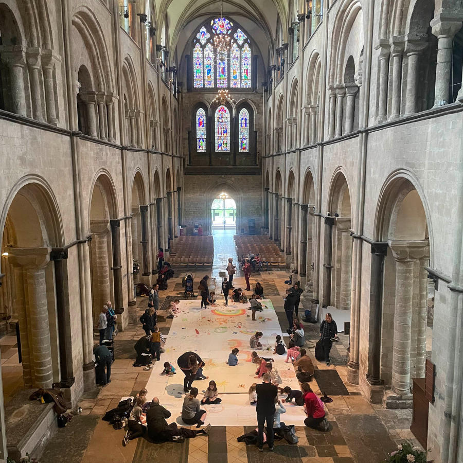 A family drawing event at Chichester Cathedral