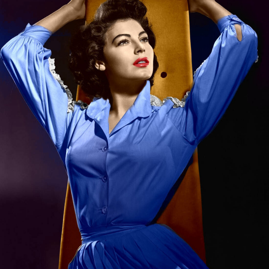 Ava Gardner photo with a blue dress.