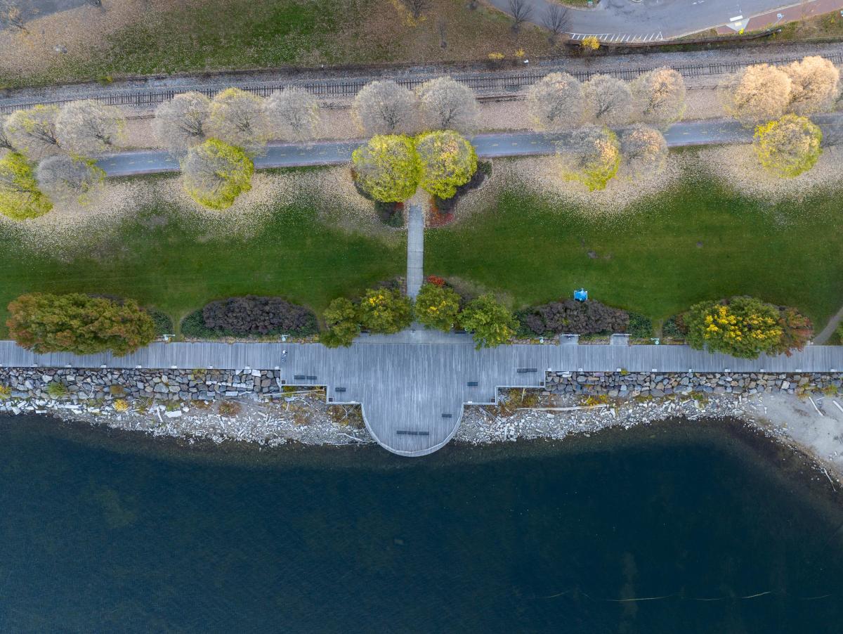 Aerial shot of Waterfront Park, Burlington, VT