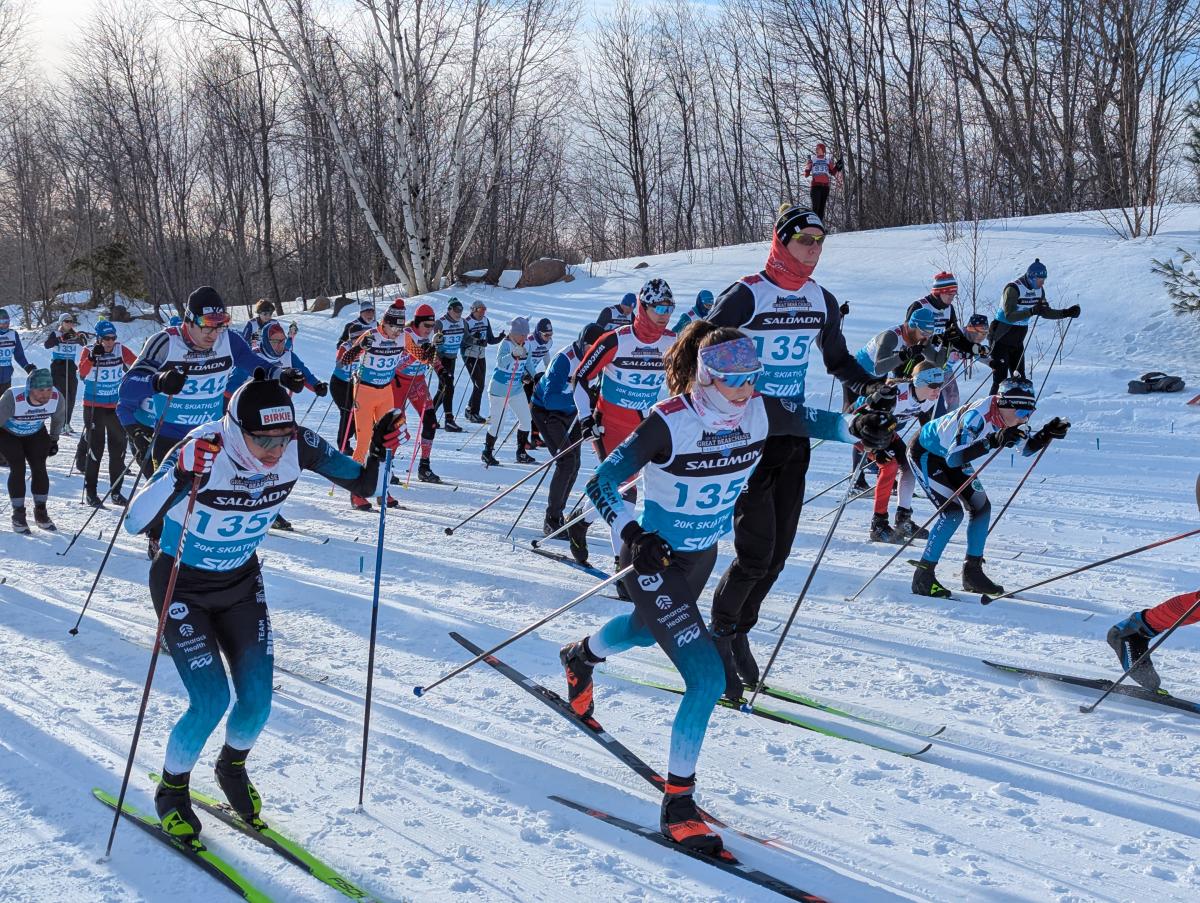 cross country skiers take off