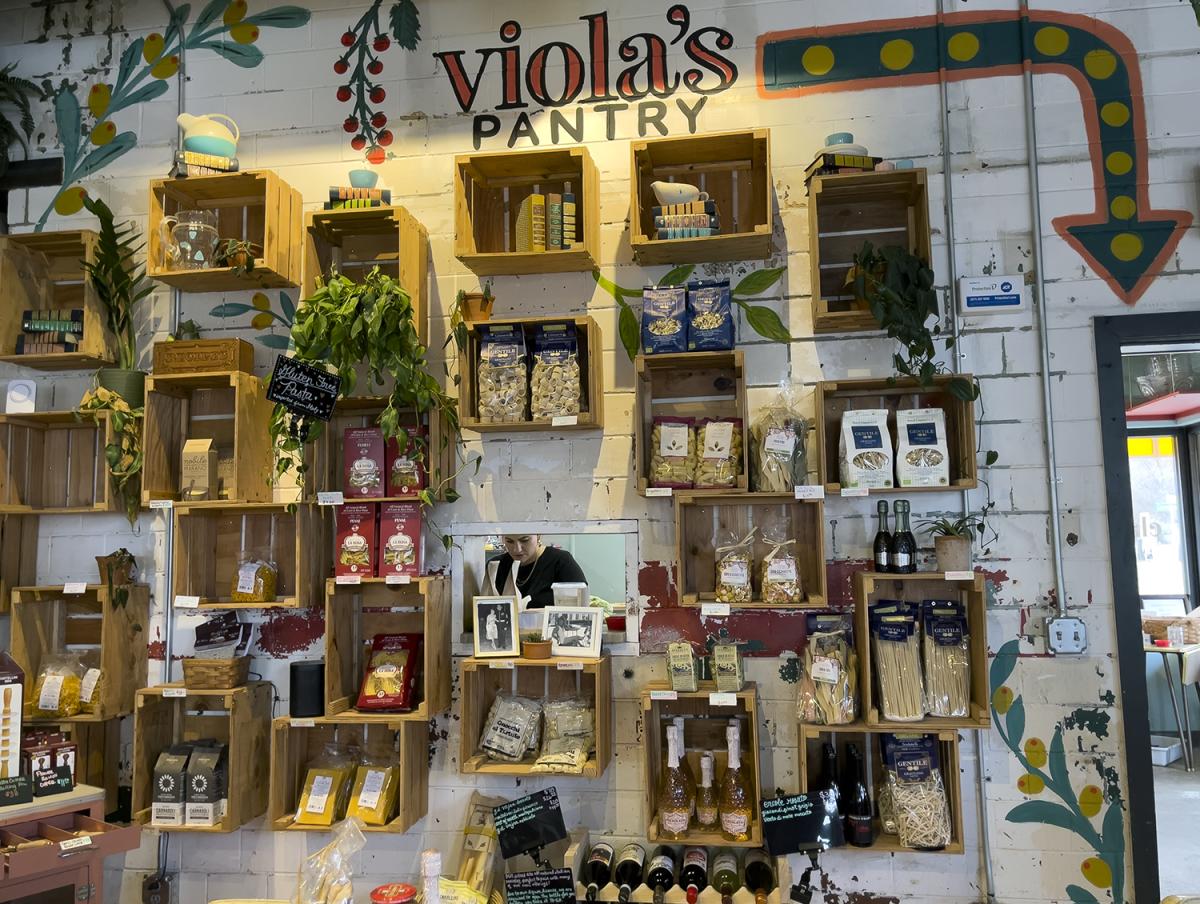 Italian sauces and pastas are displayed for sale at Viola's Pantry