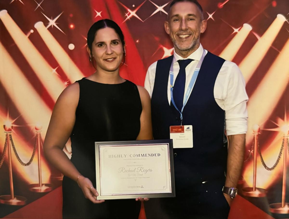 Rachael Rogers, Marketing Manager at Visit New Forest, and Matt Basset, Simpleview Deputy Head of Account Management, on the red carpet at Simpleview EMEA Summit 2024 in Bristol