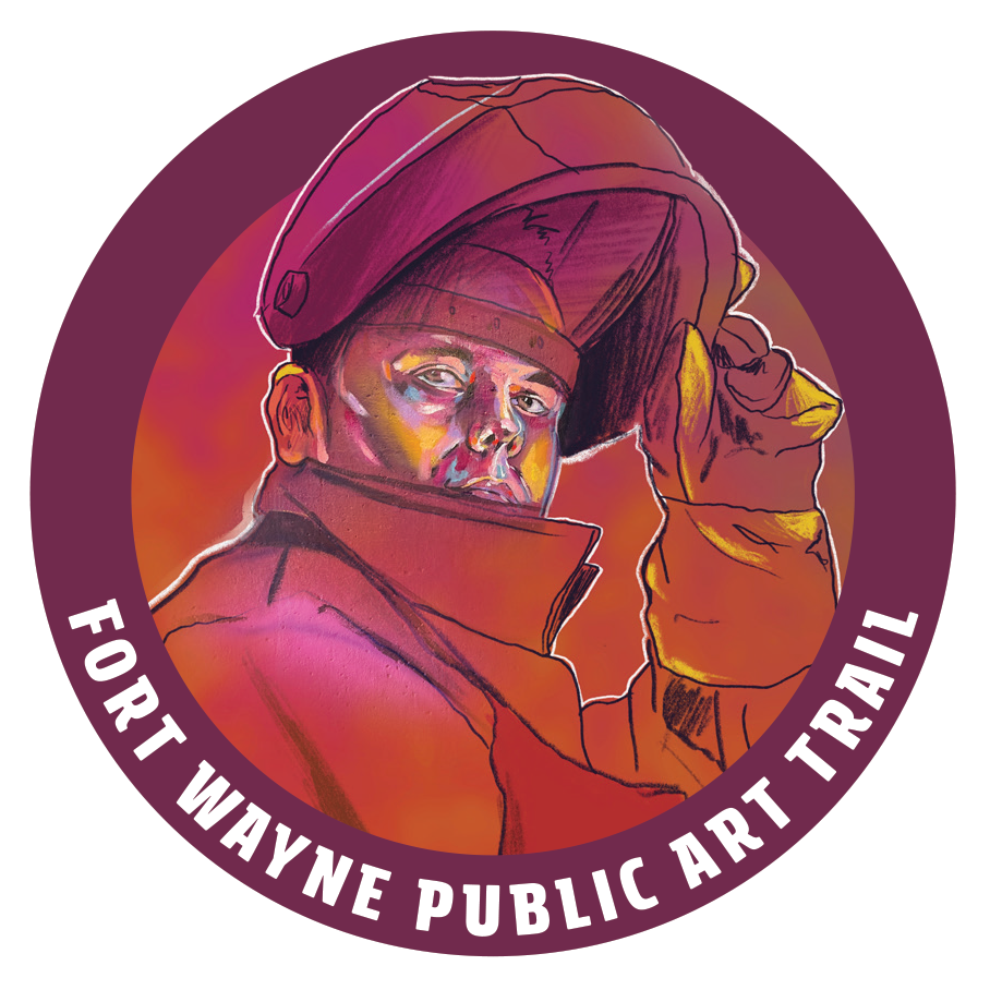 Fort Wayne Public Art Trail Sticker picture of the welder in the Union Street Market mural