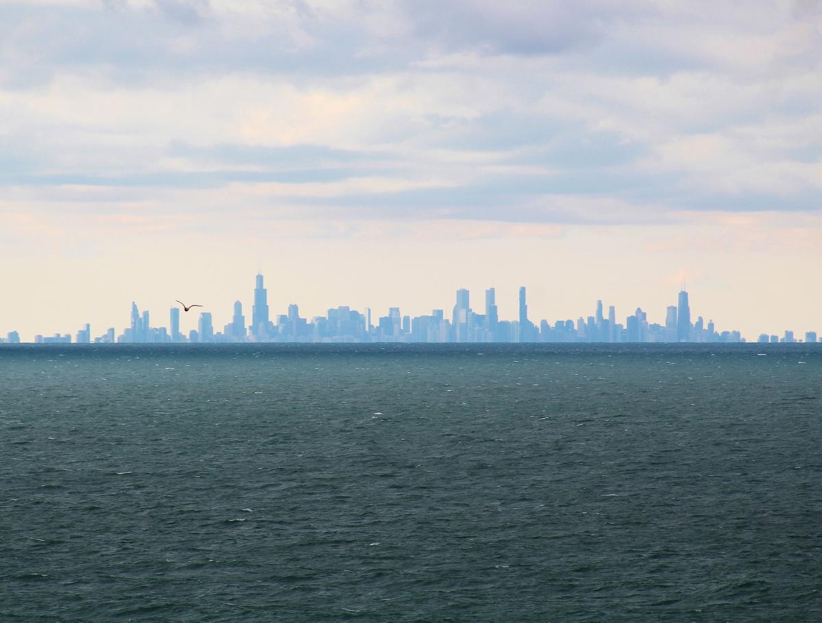 The Chicago skyline seen from the Indiana Dunes State Park