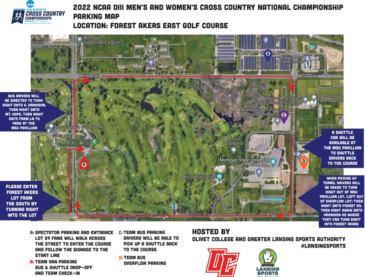 NCAA DIII Men's & Women's Cross Country parking map