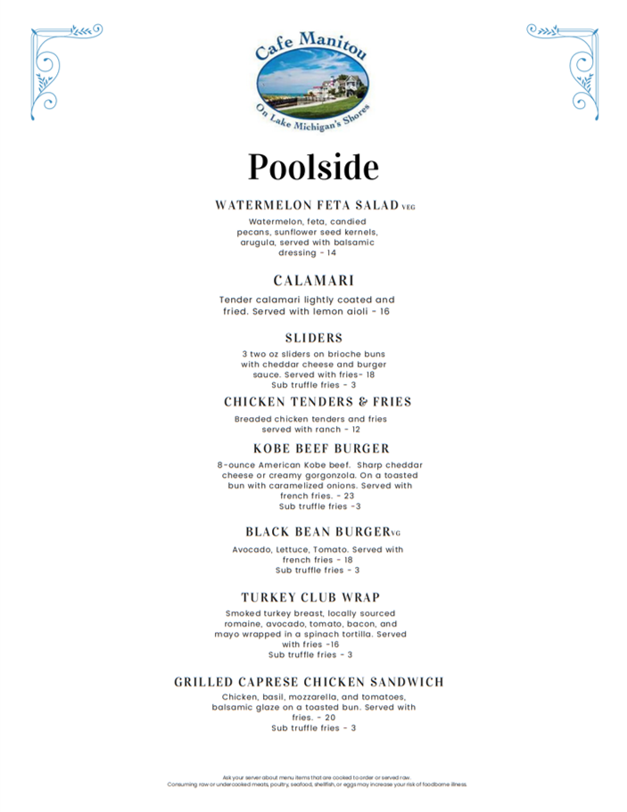 Café Manitou Menu - Poolside