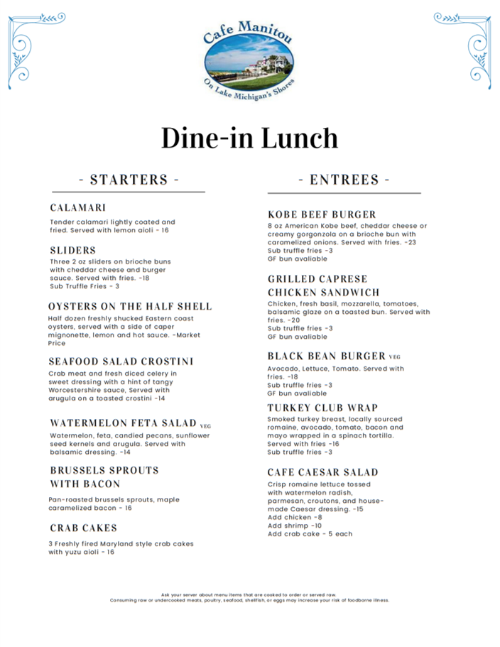 Café Manitou Menu - Lunch