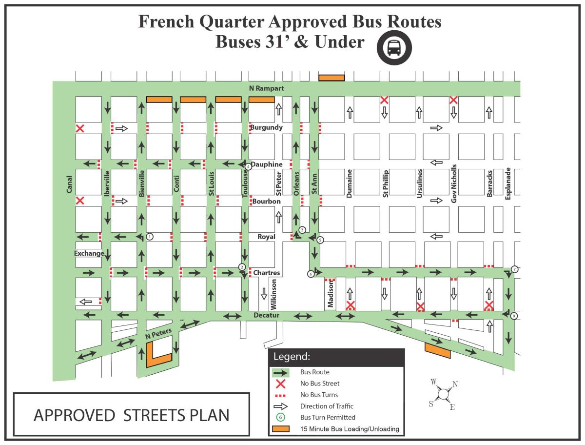 French Quarter Motor Coach/Bus Route Map