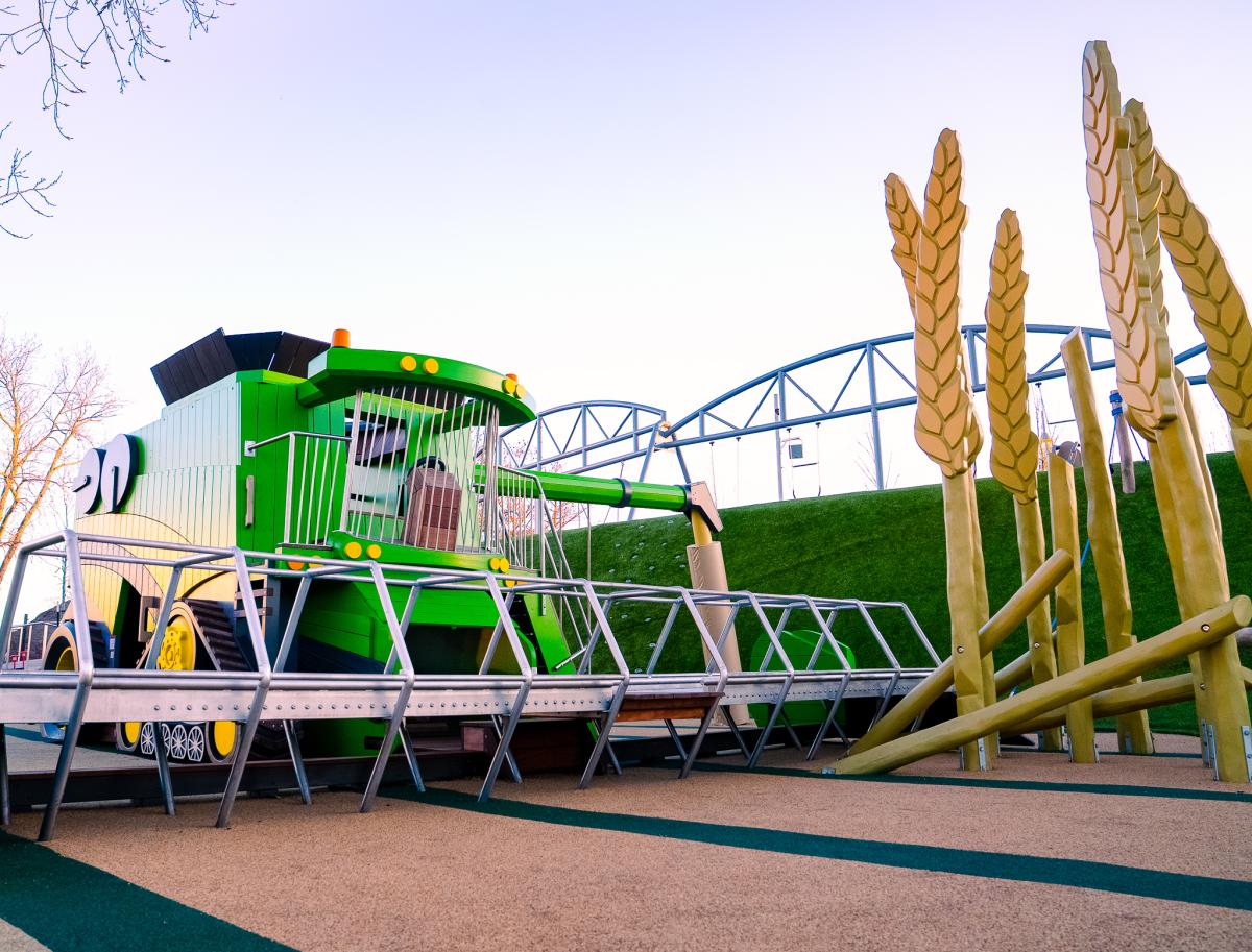 A combine structure sits ready to be played on at the Adventure Playscape at Exploration Place
