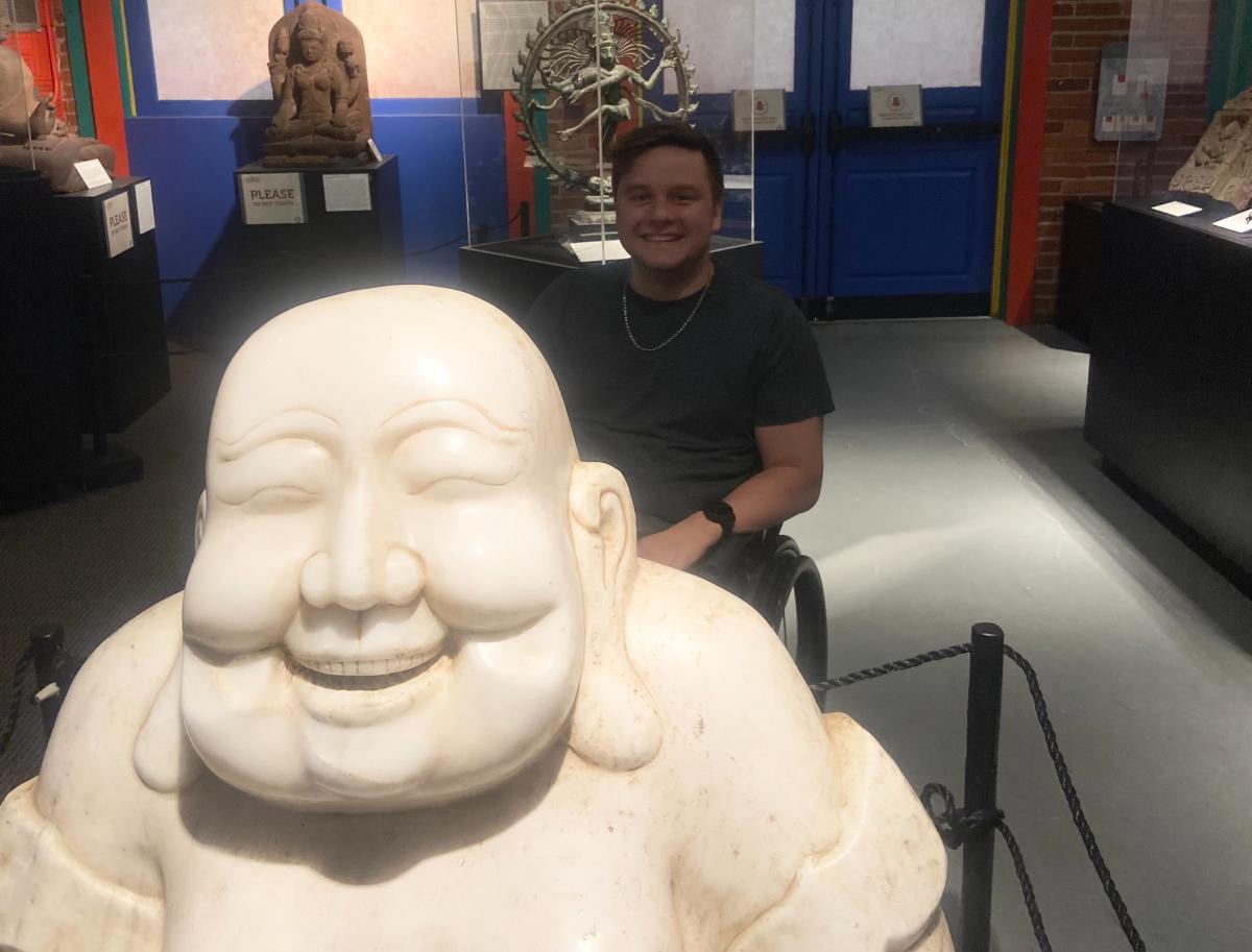 Hunter Vance poses near an exhibit at Museum of World Treasures