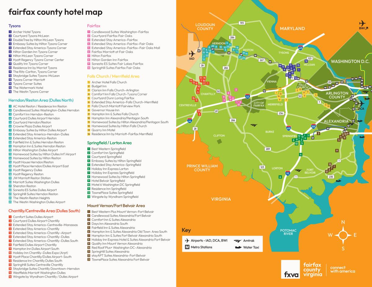 map of fairfax county showing all the hotels