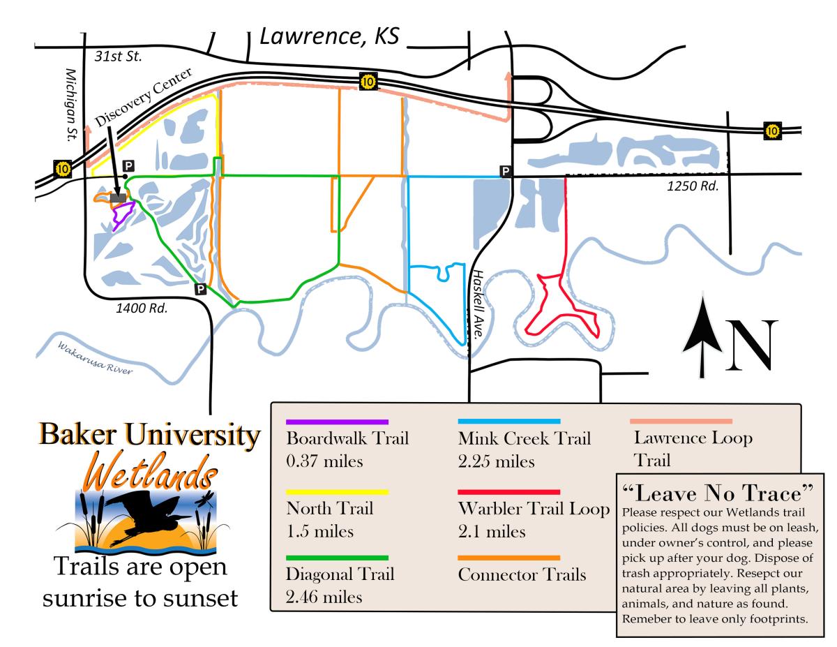 Baker University Wetlands Hiking Map