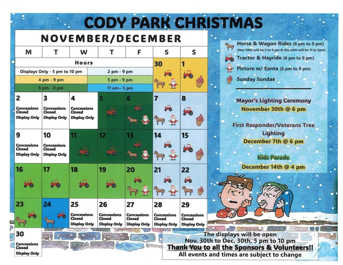 2024 Cody Park Christmas Schedule
