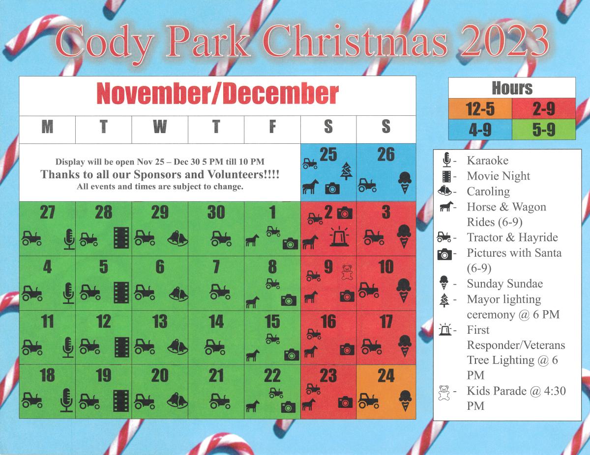 2023 Santa's Workshop in Cody Park Schedule