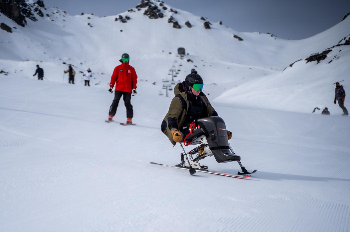 Skier at The Remarkables using adaptive equipment
