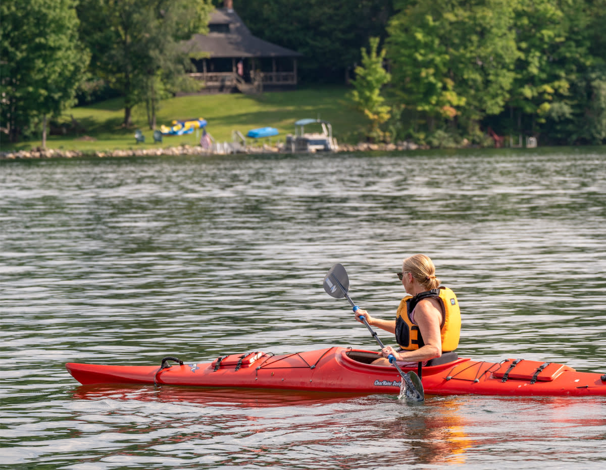 Woman kayaking on Lake Moraine