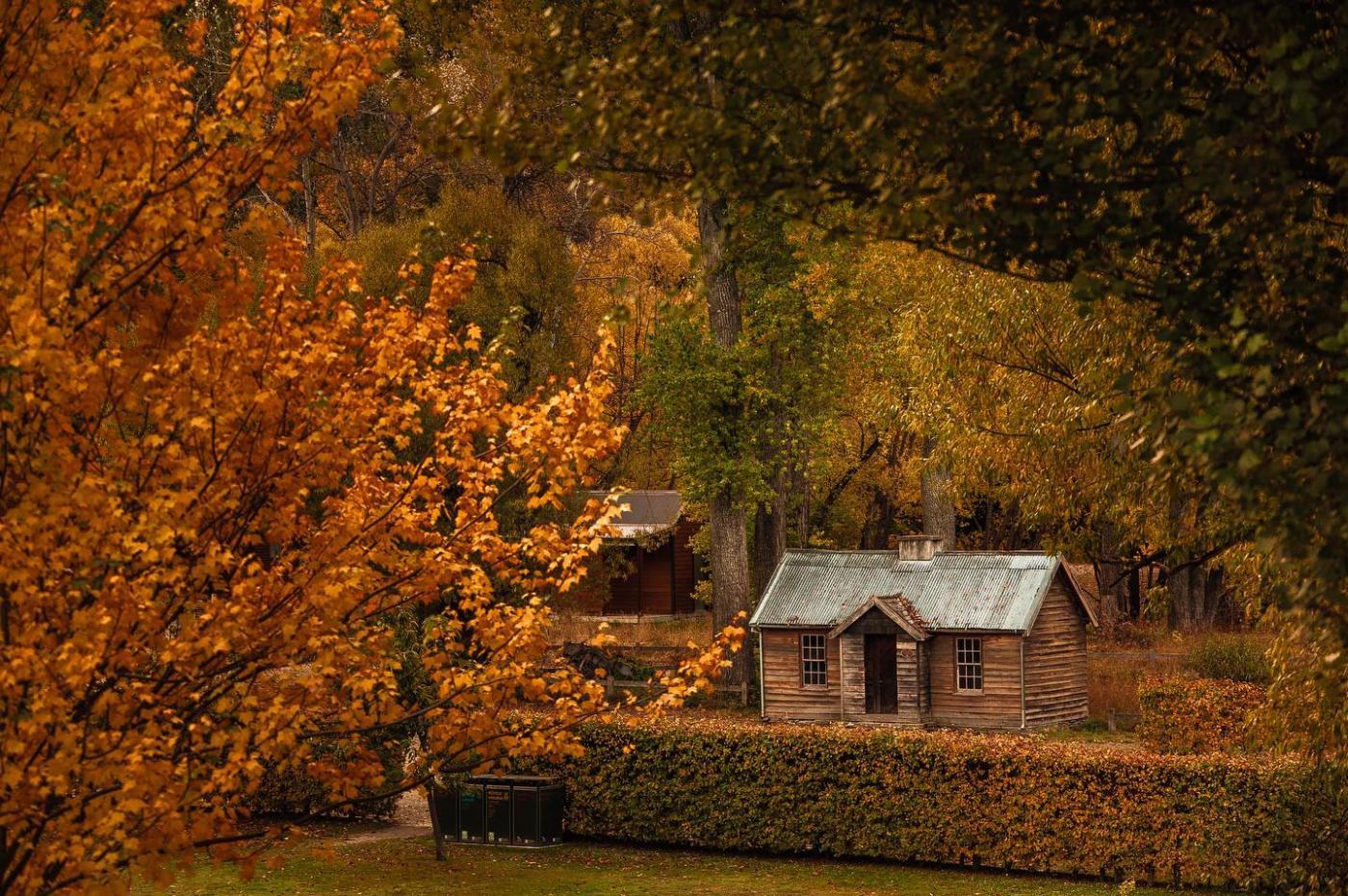 Police camp hut in autumn, Arrowtown