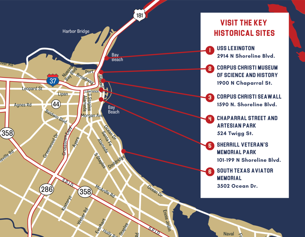 A map of the key historical sites of the WWII Heritage Trail