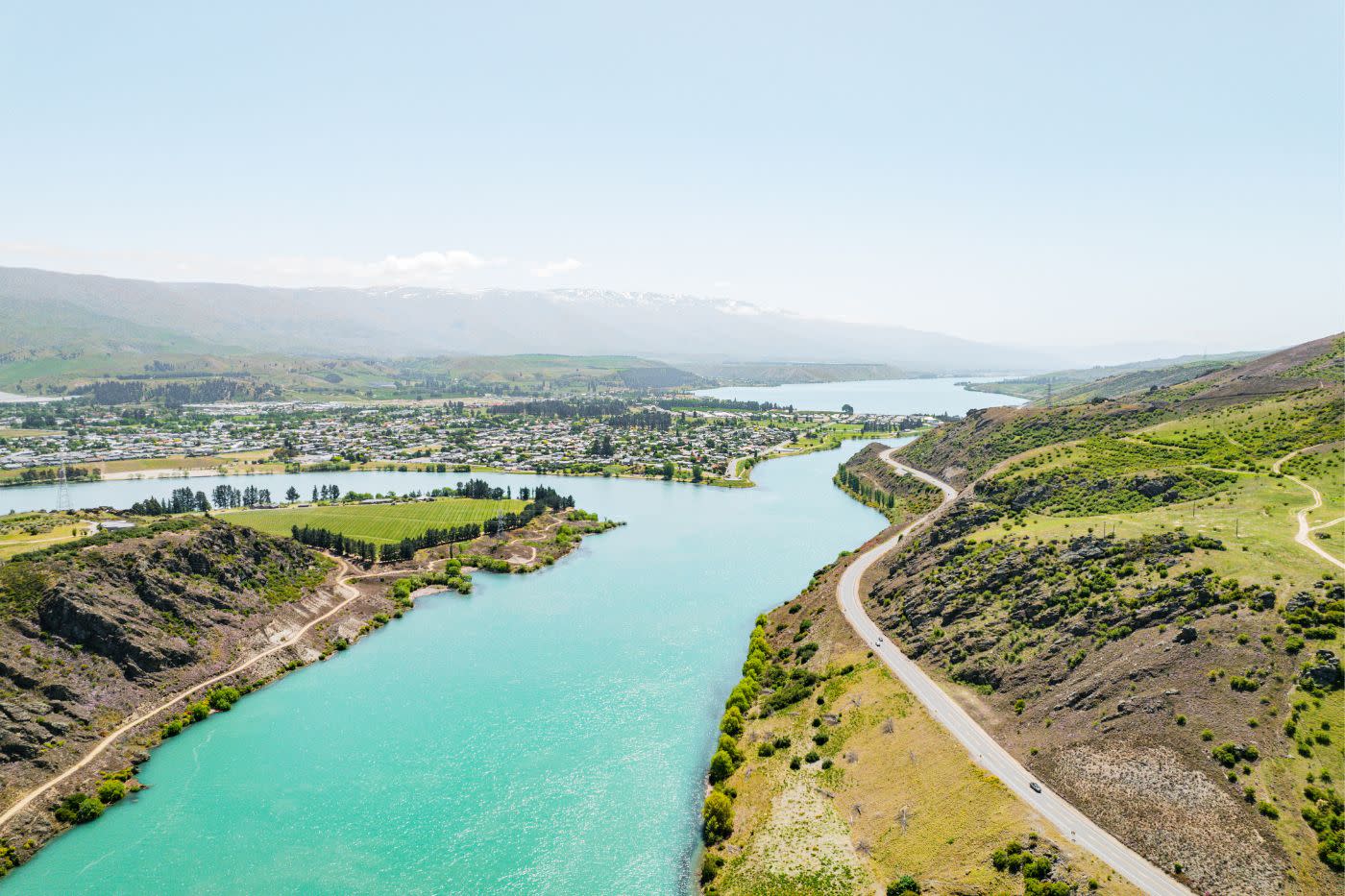 Landscape view over Cromwell and Lake Dunstan in Central Otago