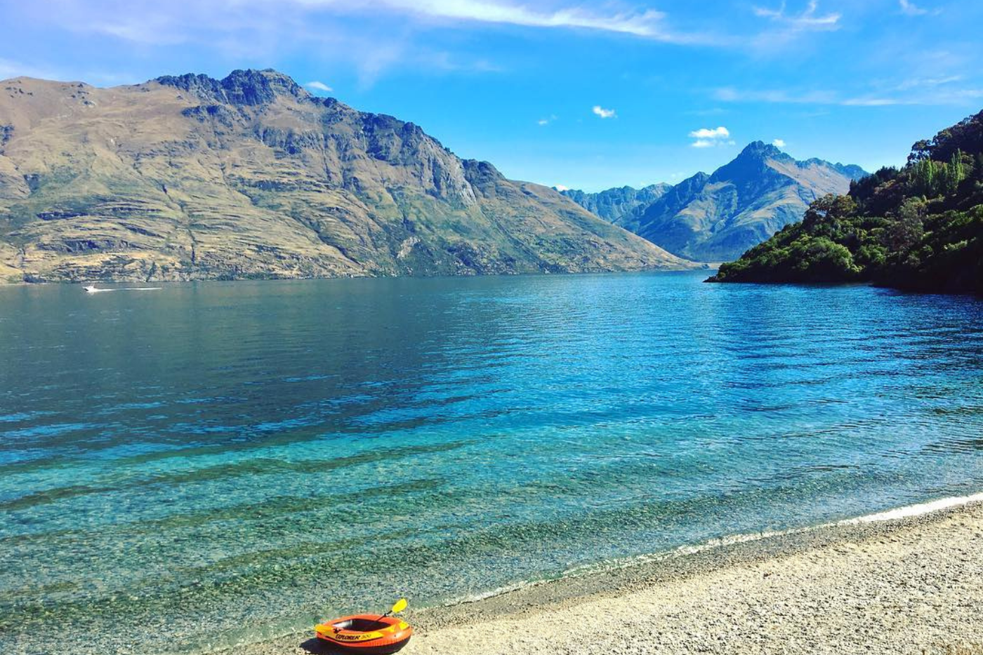 Blue clear lake in summer