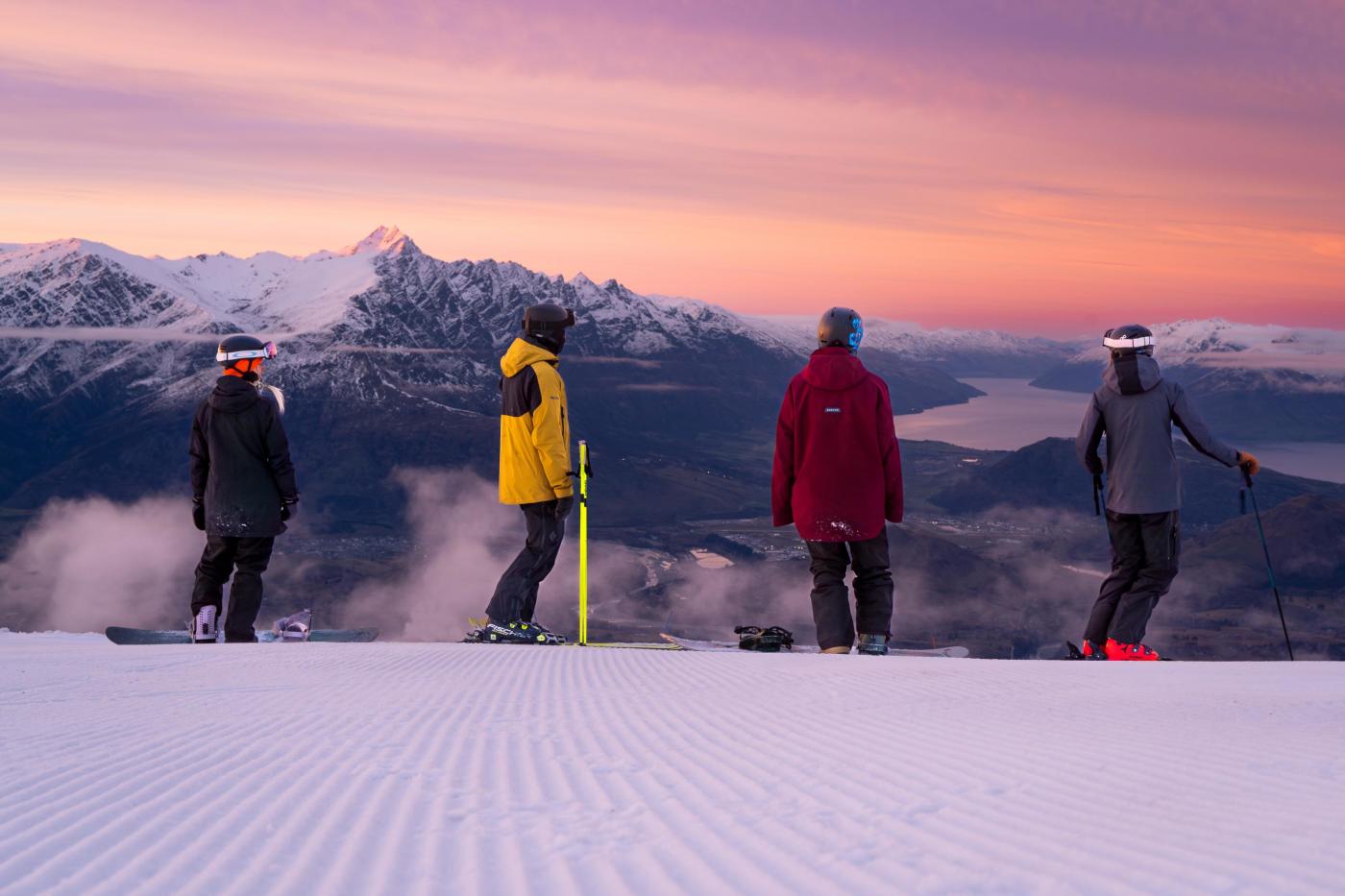 Skiing at sunrise at Coronet Peak
