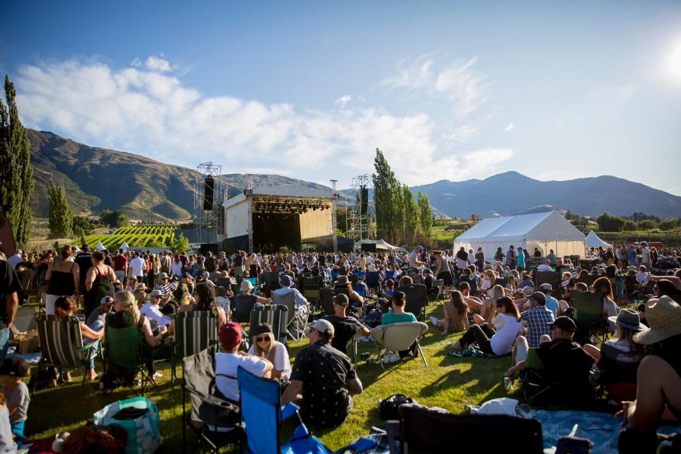 Concert goers relaxing at the annual Gibbston Valley Summer Concert