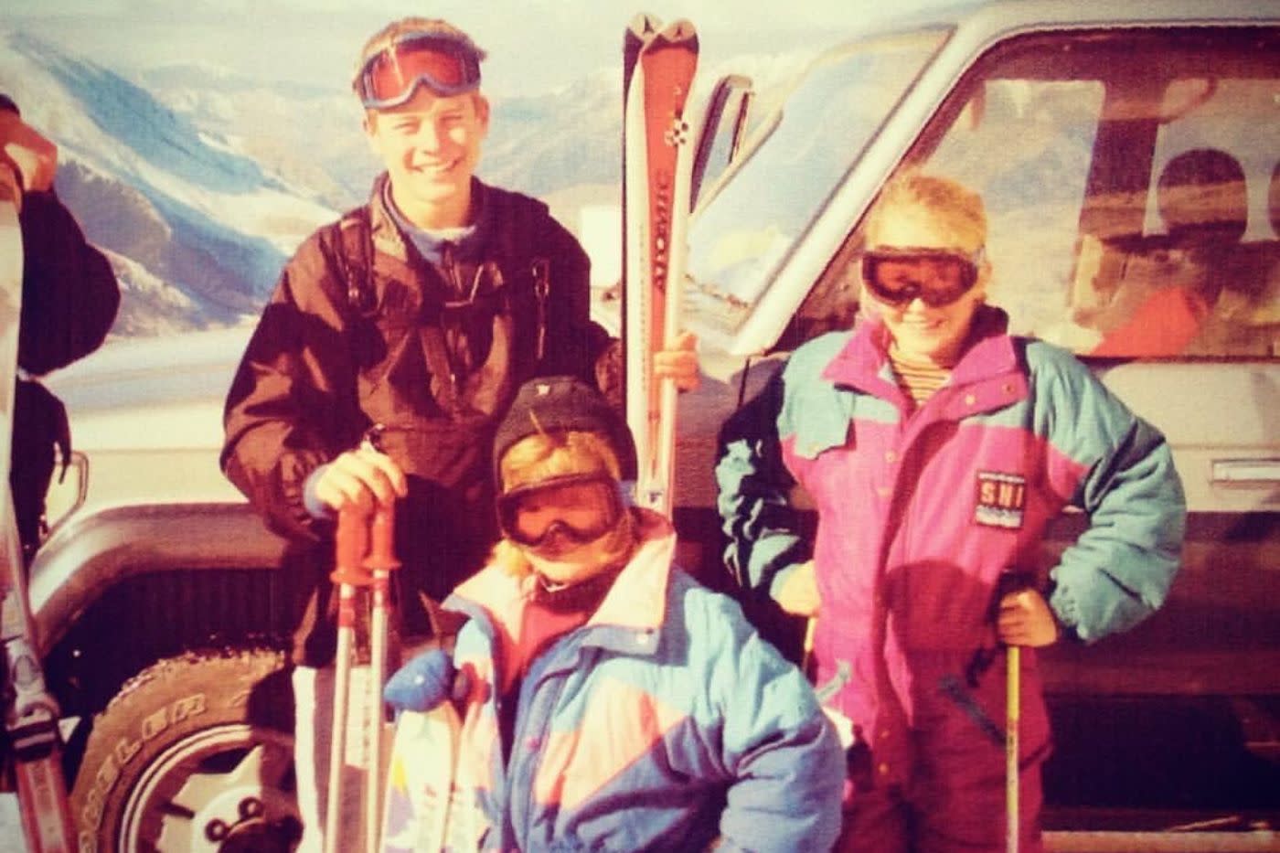 Hamish Fleming posing with skis as a child