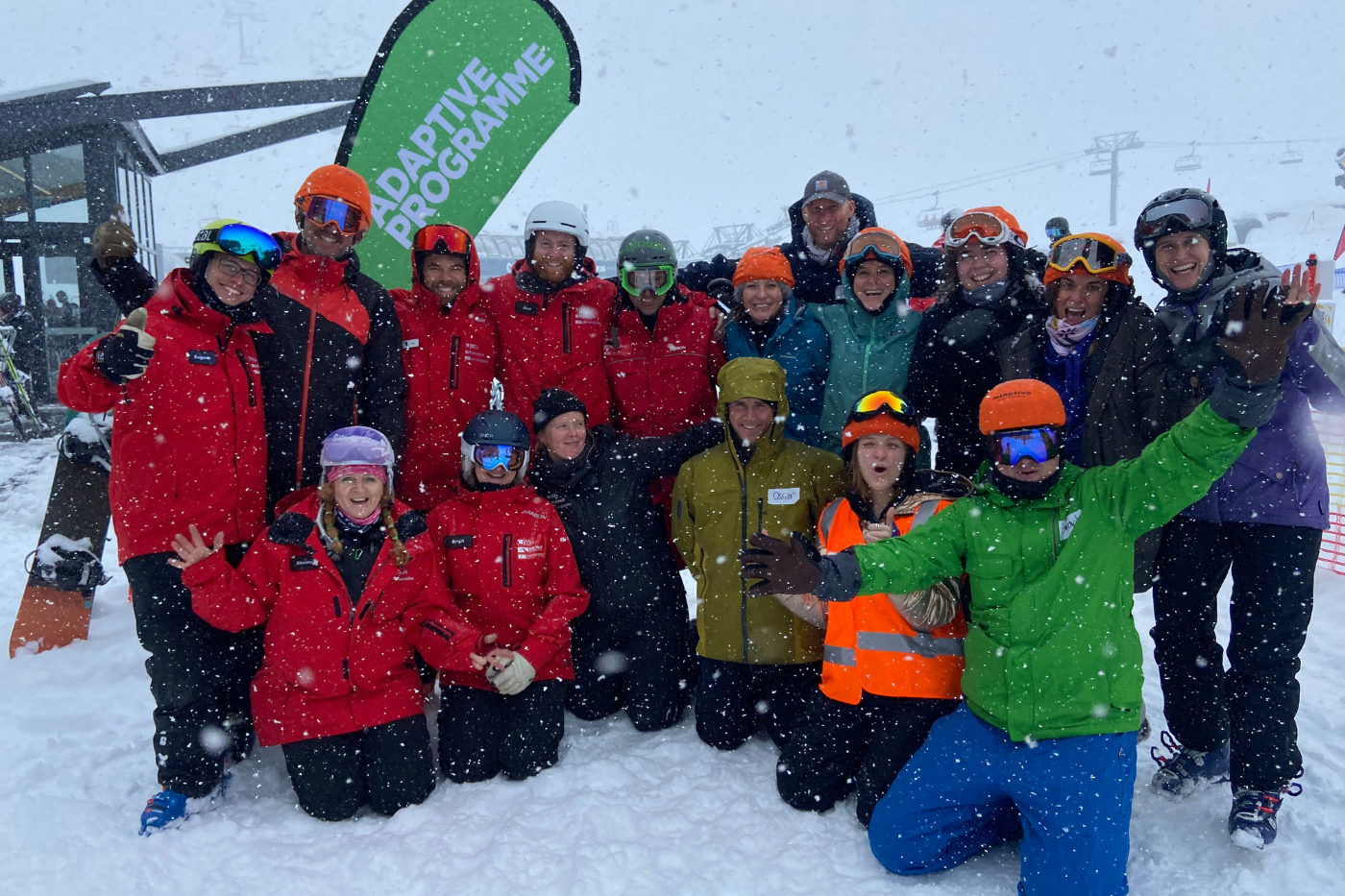 Group shot of the NZSki adaptive team at The Remarkables