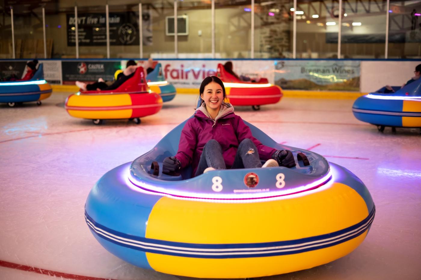 Young Girl on Ice Bumper Car at Queenstown Ice Arena