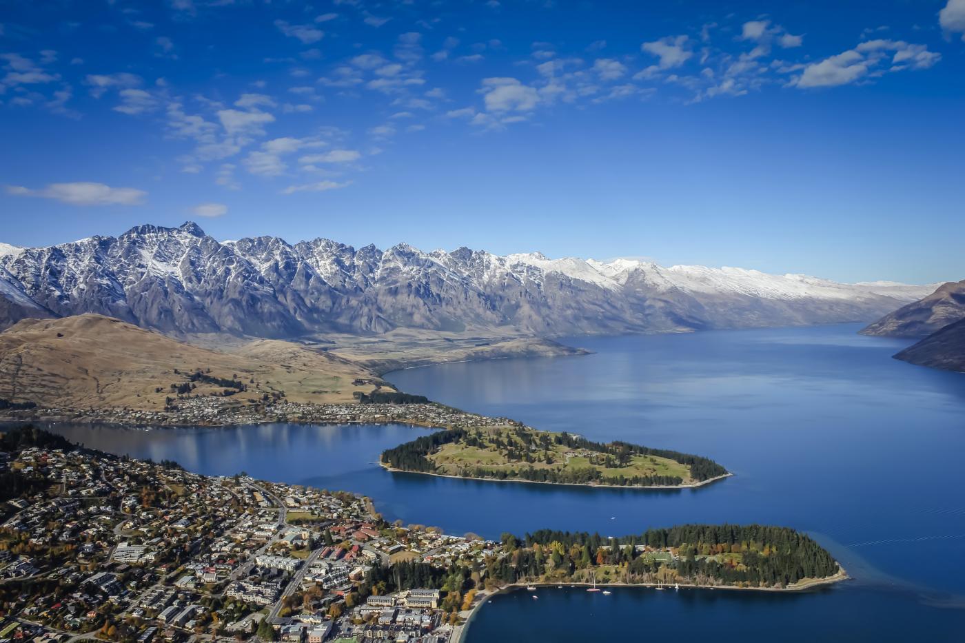 Queenstown aerial view in Spring