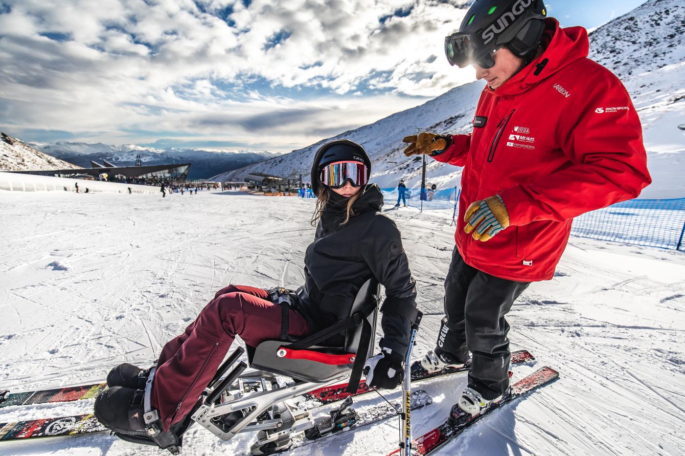 Adaptive skier with instructor at The Remarkables