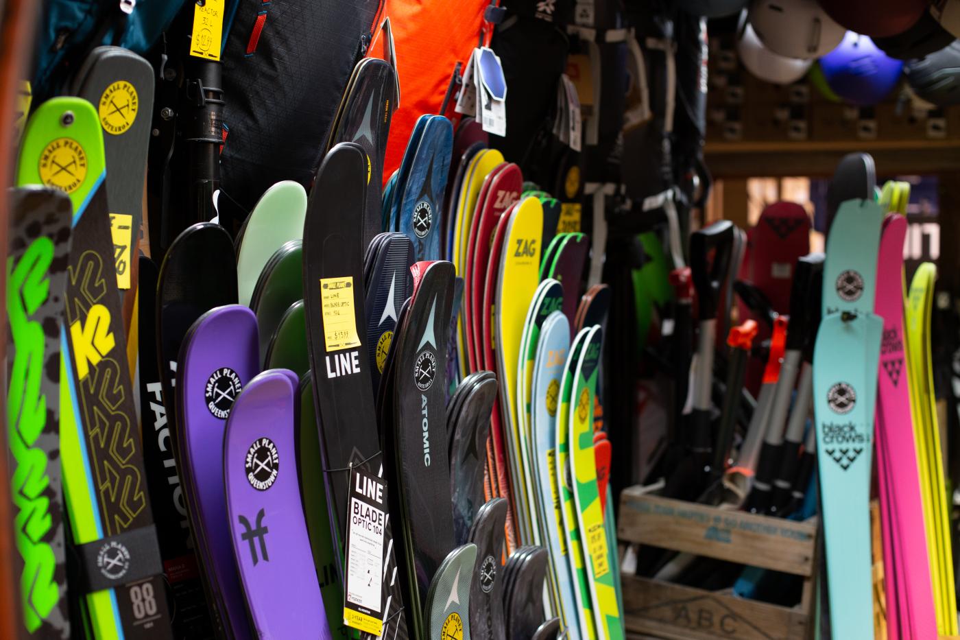 Close up of skis at Small Planet outdoor gear hire