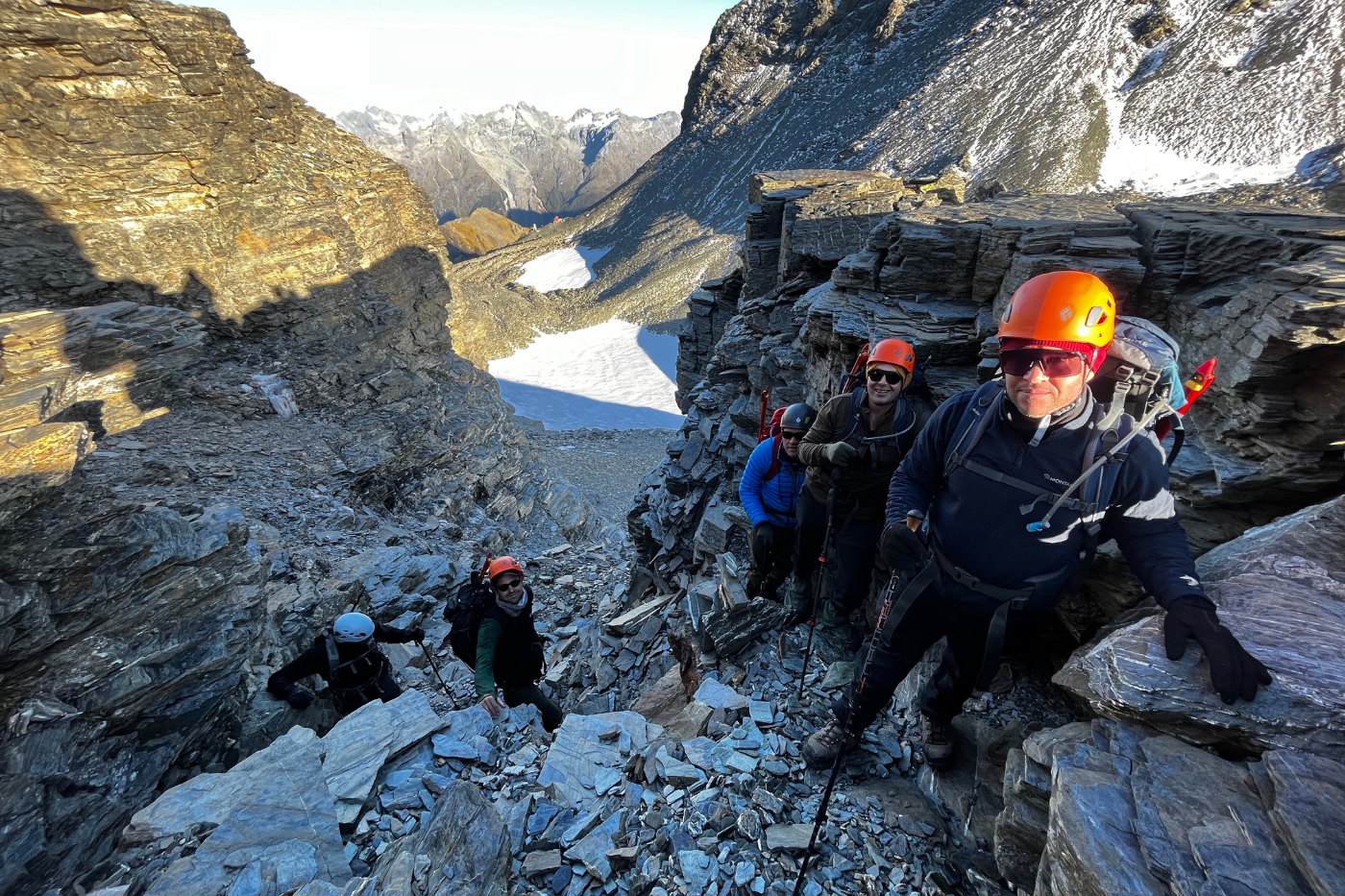 Mountaineers on a climbing expedition near Glenorchy