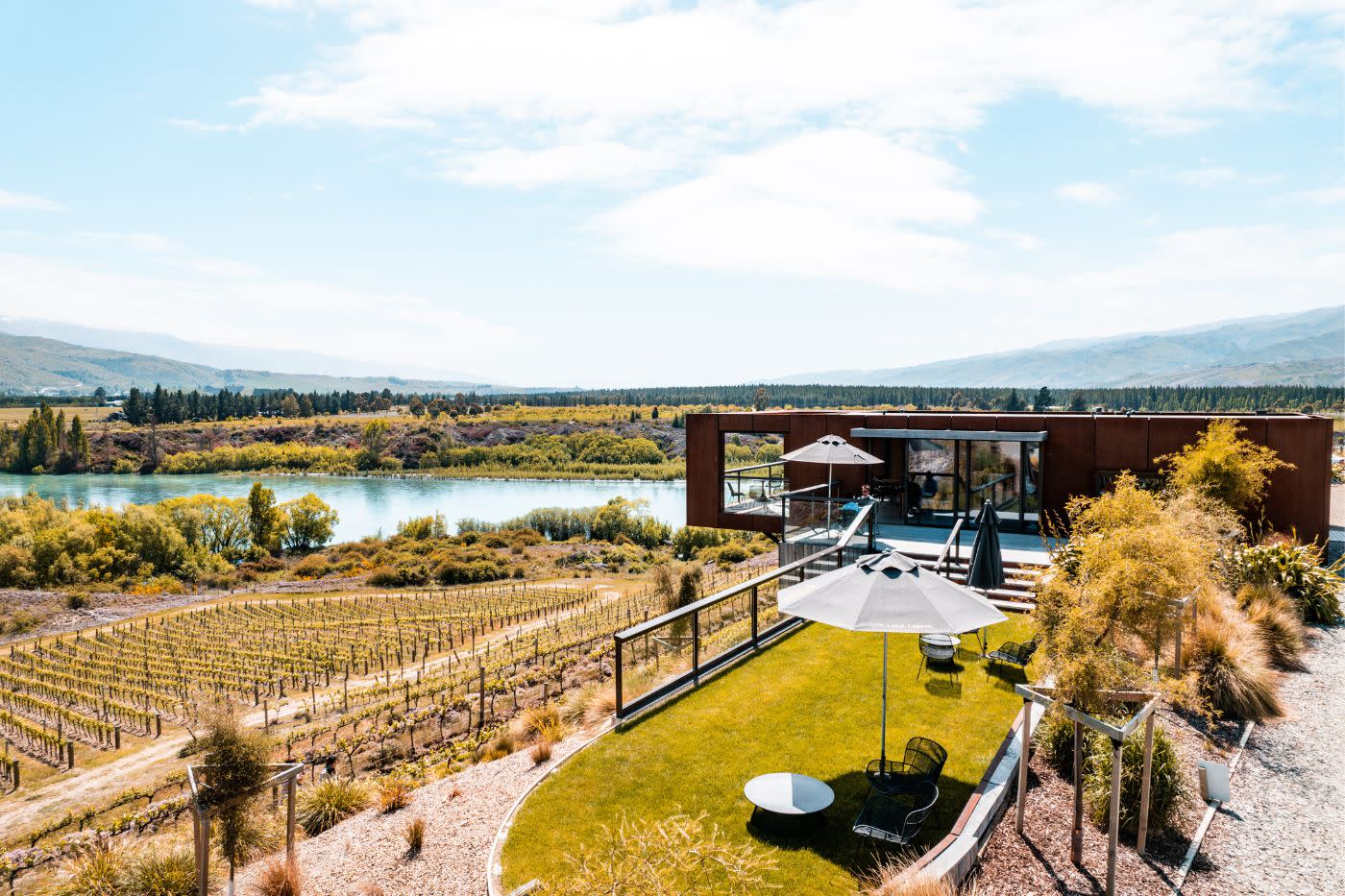 View overlooking vineyards at Te Kano winery, Bannockburn