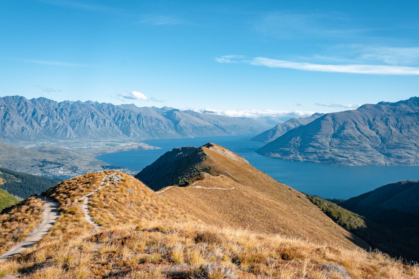 View from Ben Lomond overlooking mountains and lake