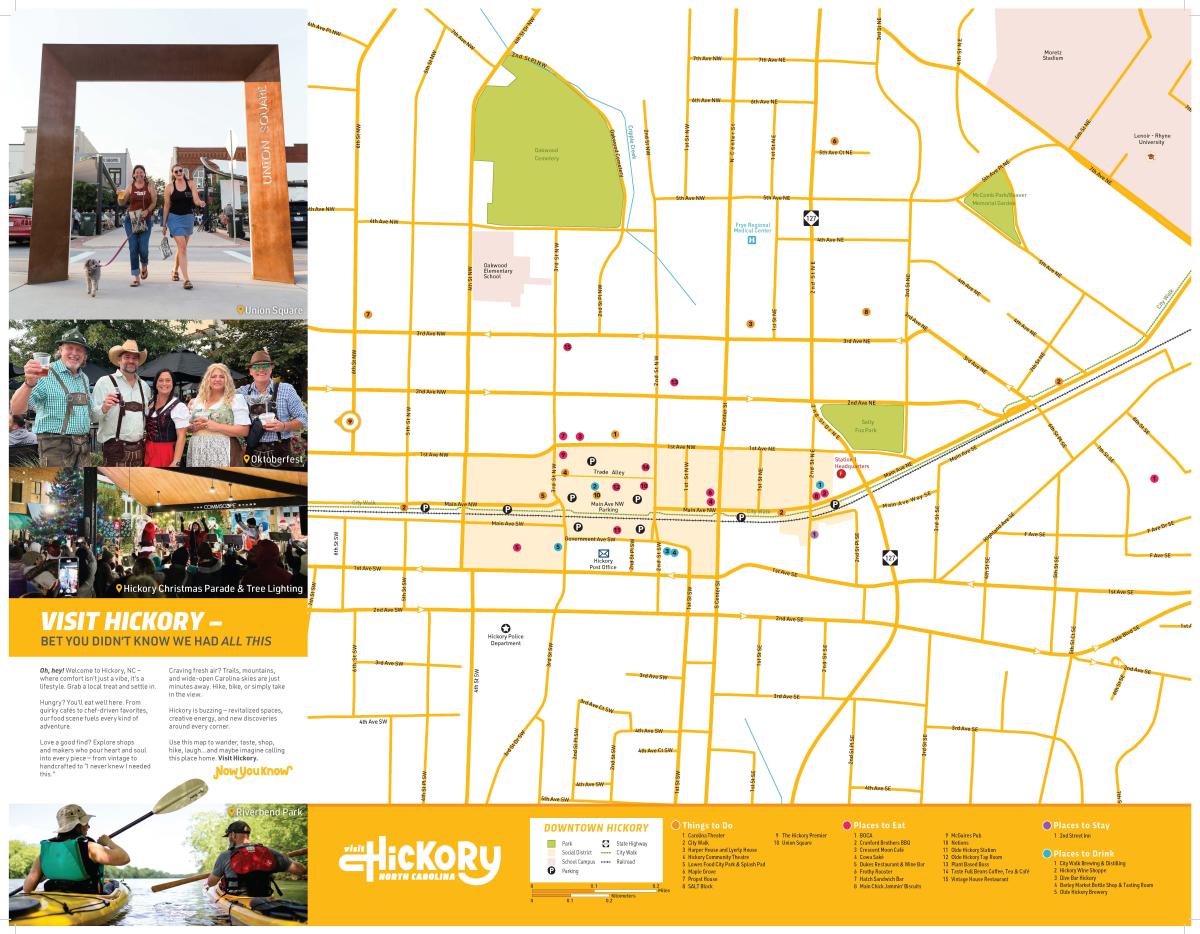 Points of Interest Foldable Map - Downtown Hickory
