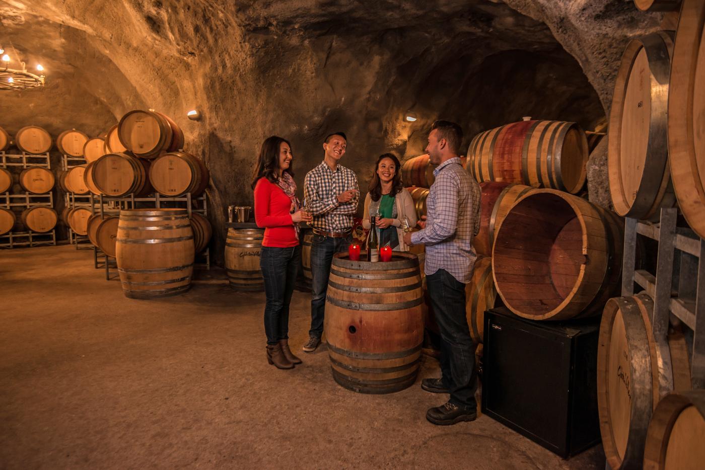 Wine tasting in the Wine Cave at Gibbston Valley Winery