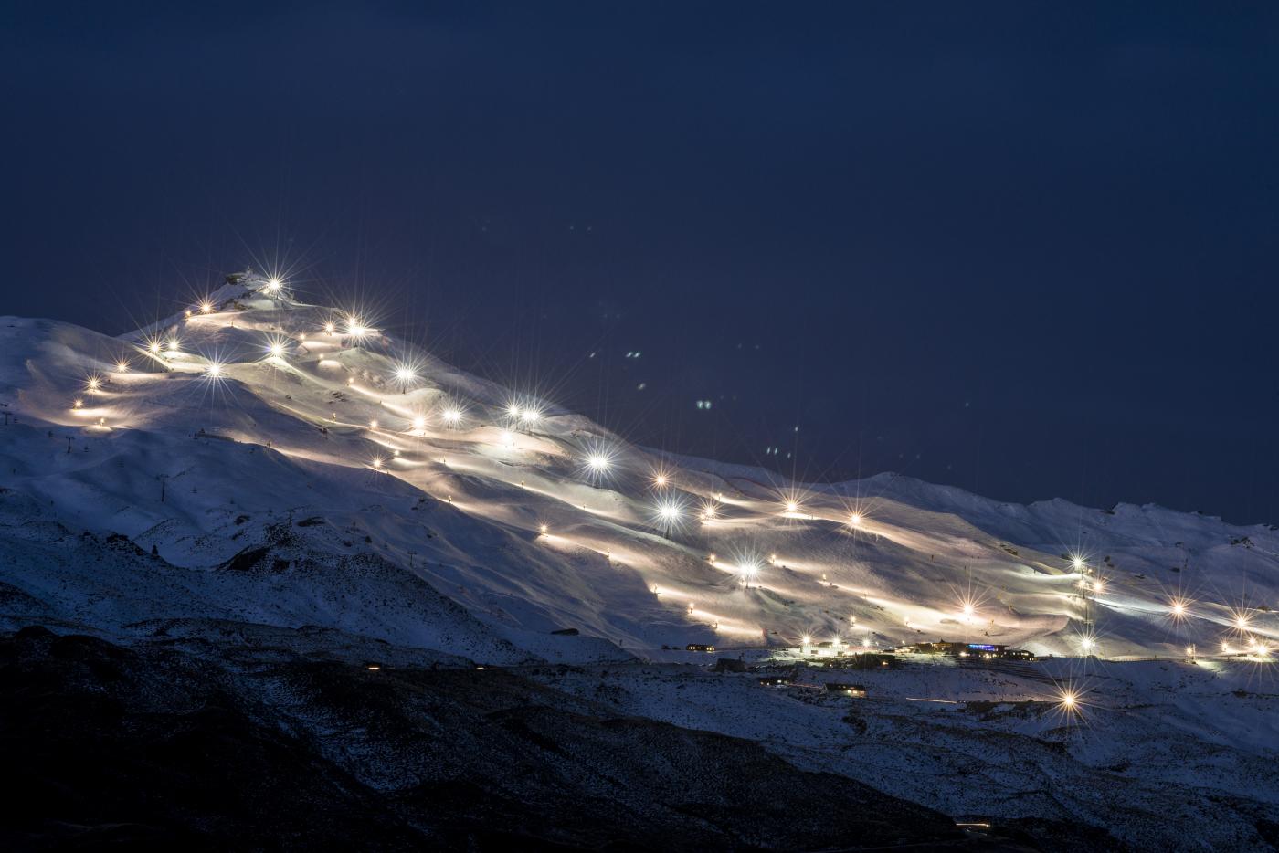 Floodlight slopes at Coronet Peak Night Ski