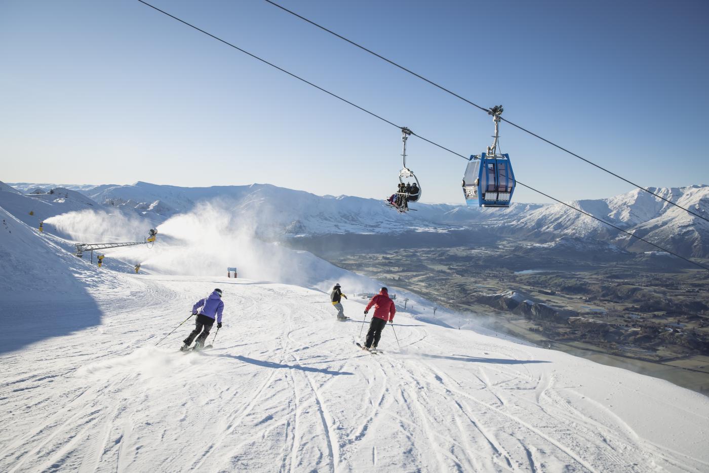 Skiing on Coronet Peak on a bluebird day