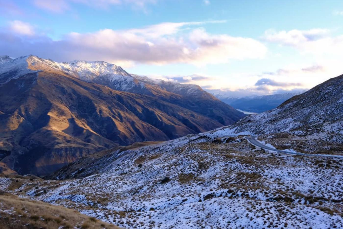 Crown Range road in winter conditions