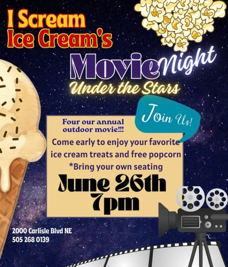A flyer advertising I Scream Ice Cream's Movie Under the Stars.